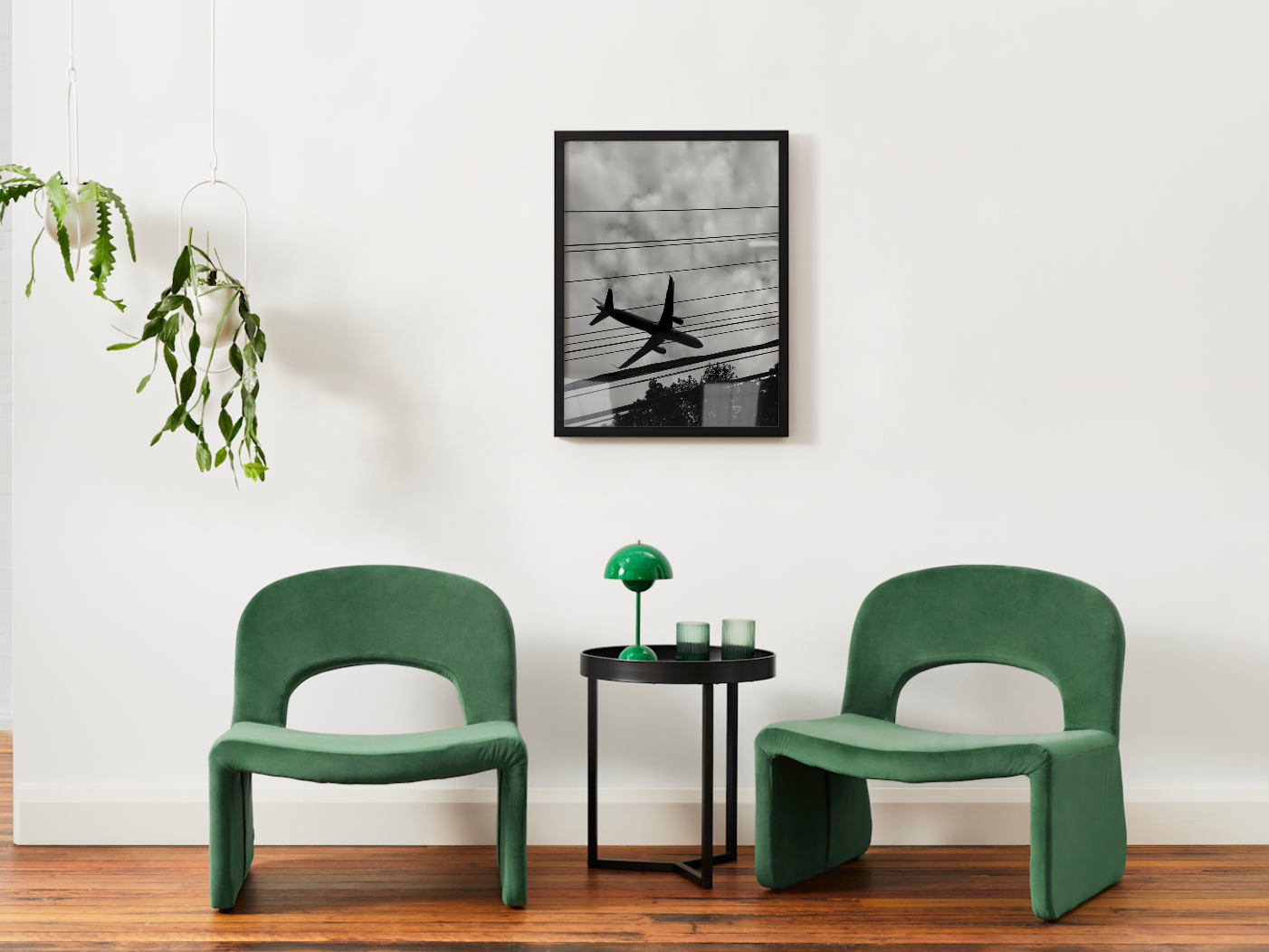 Airplane Silhouette Satin Poster — Black & White Travel Wall Art