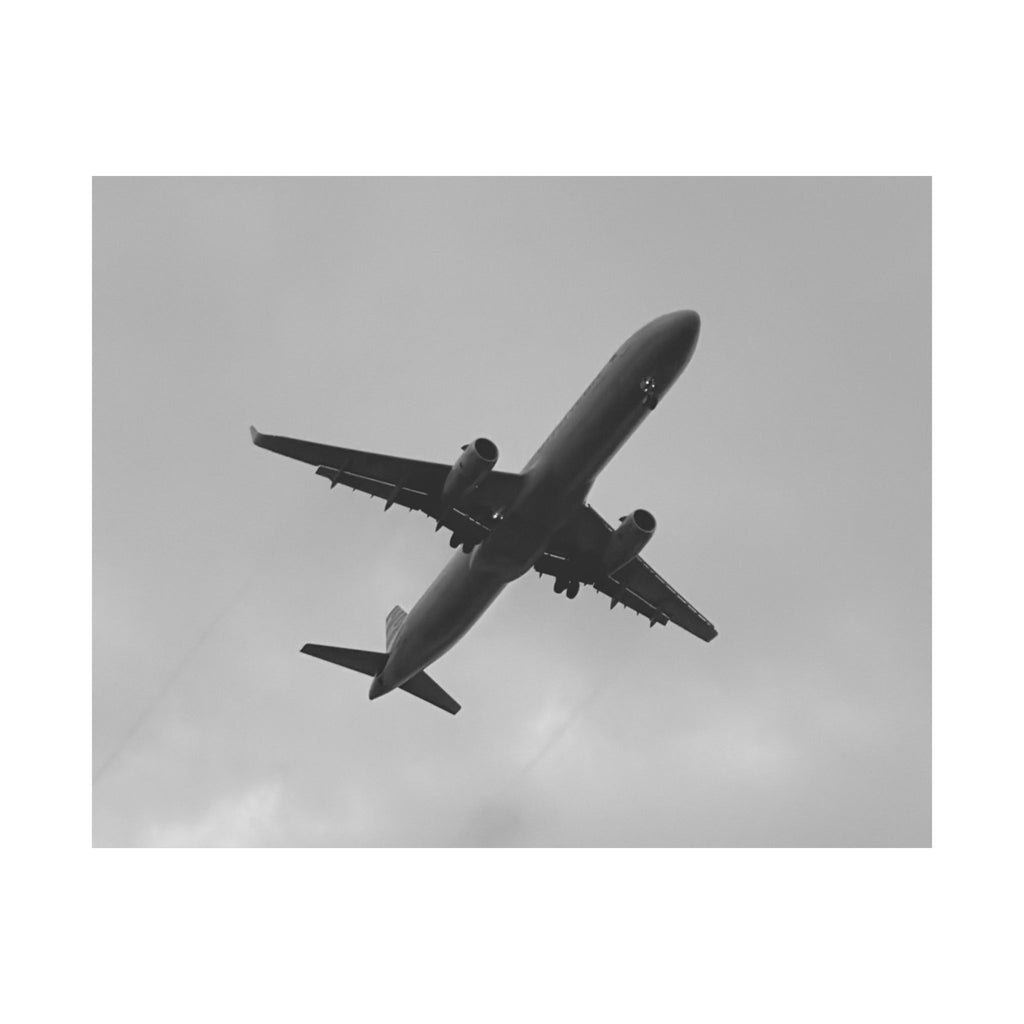 Airplane Silhouette Satin Poster — Black & White Aviation Wall Art