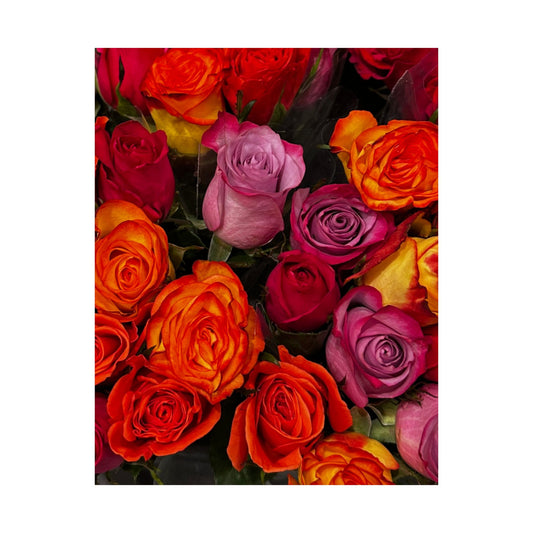 Satin Poster - Vibrant Multicolor Rose Bouquet Print (210gsm)