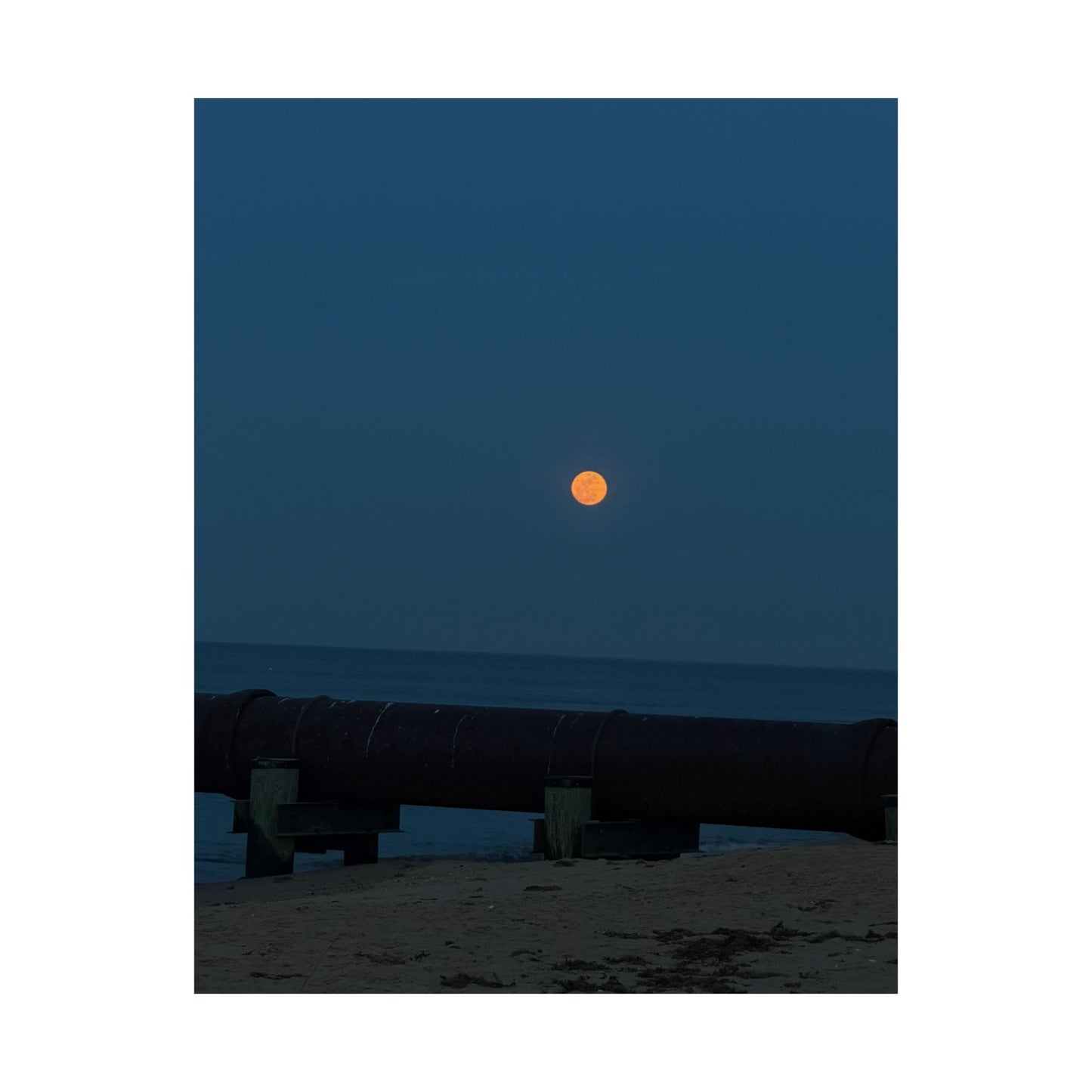 Moonlit Beach Satin Poster — Orange Moon Over Ocean