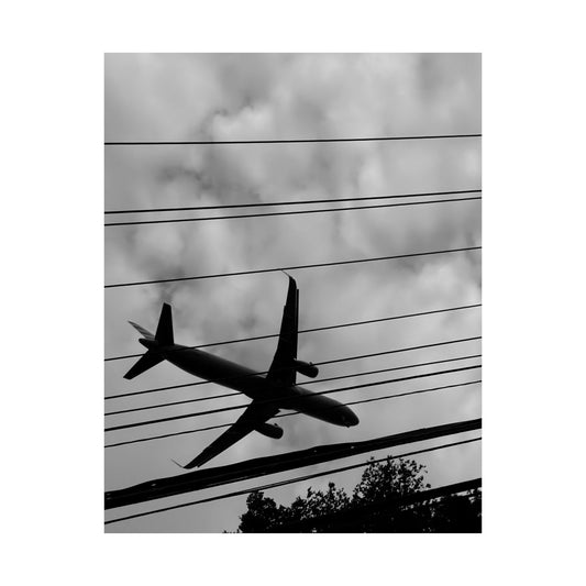 Airplane Silhouette Satin Poster — Black & White Travel Wall Art