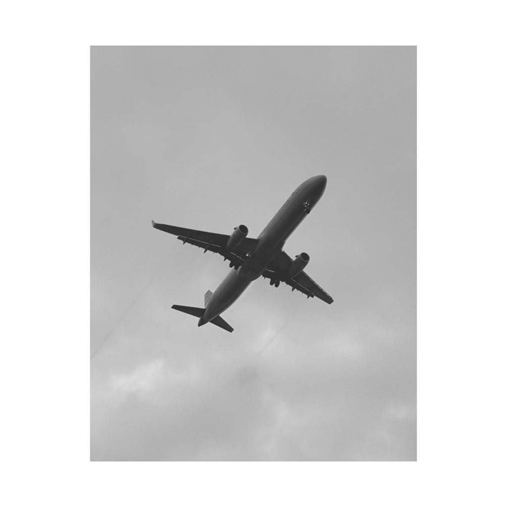 Airplane Silhouette Satin Poster — Black & White Aviation Wall Art