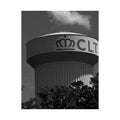 CLT Water Tower Satin Poster — Black & White Cityscape Wall Art
