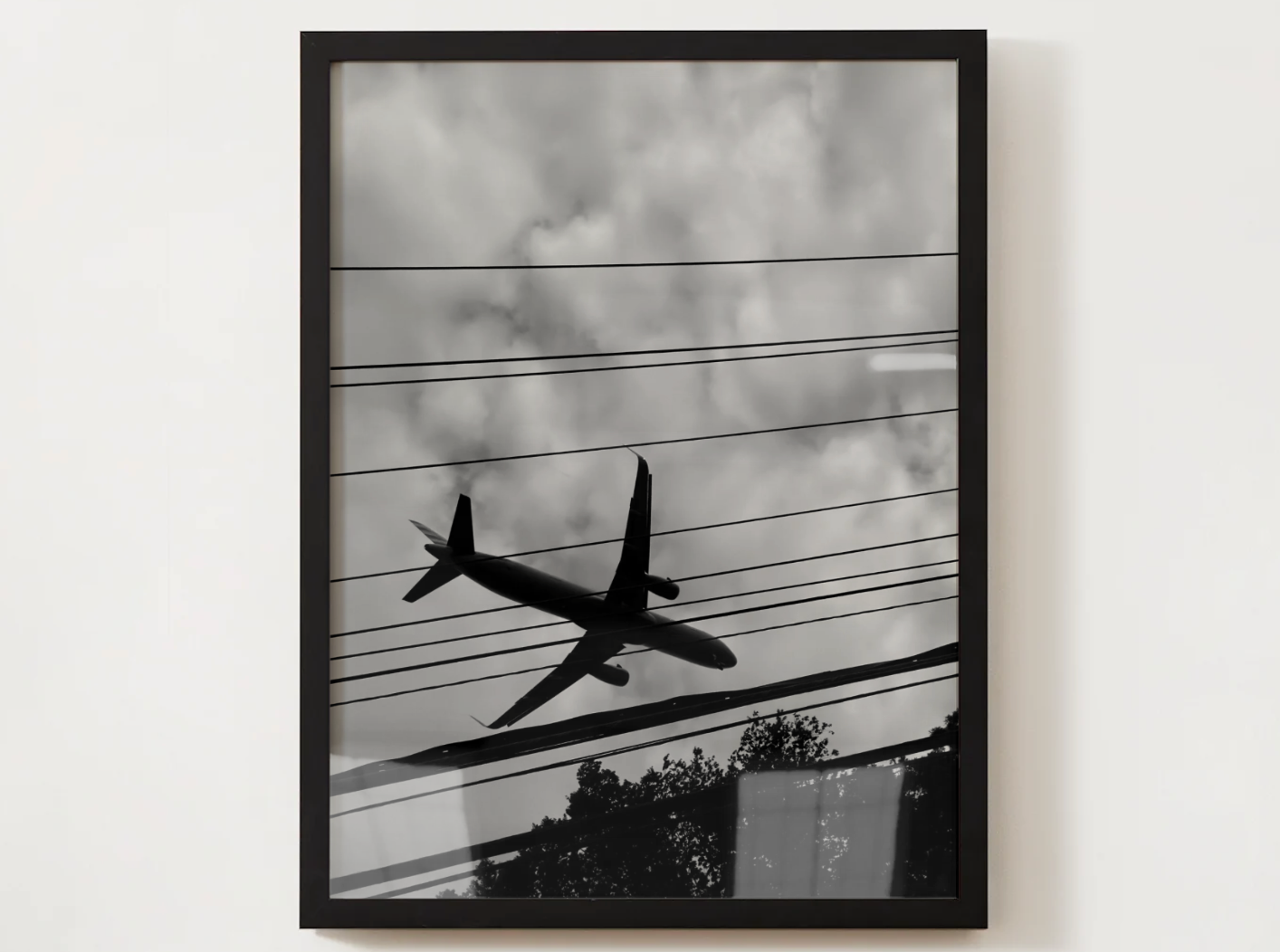 Airplane Silhouette Satin Poster — Black & White Travel Wall Art