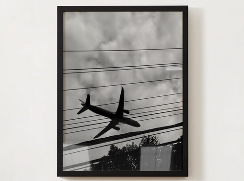 Airplane Silhouette Satin Poster — Black & White Travel Wall Art