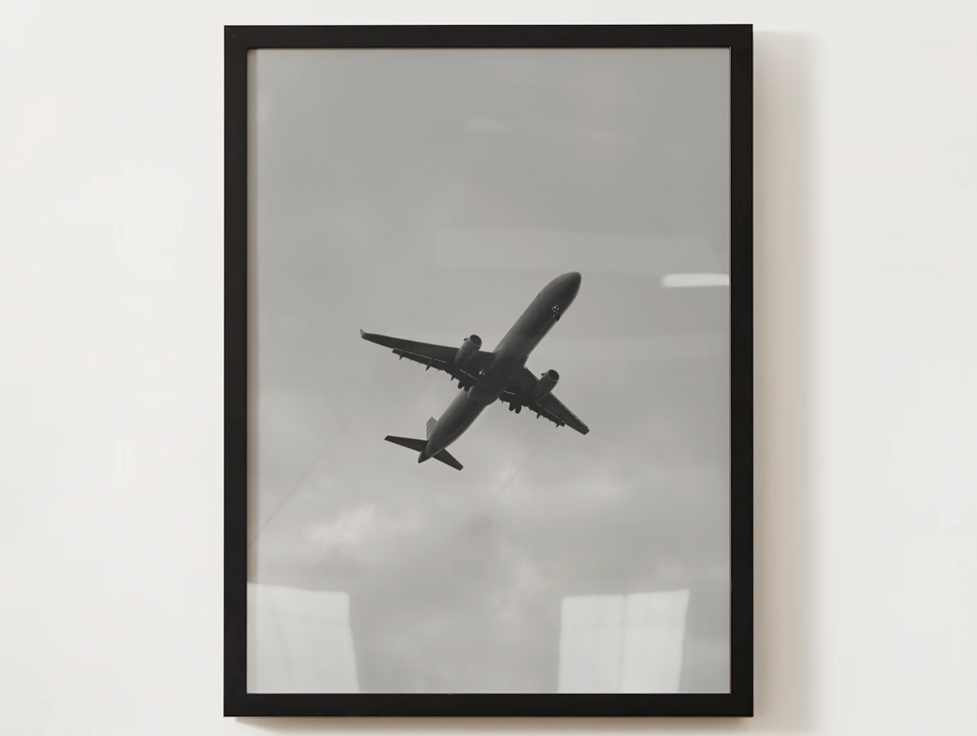 Airplane Silhouette Satin Poster — Black & White Aviation Wall Art