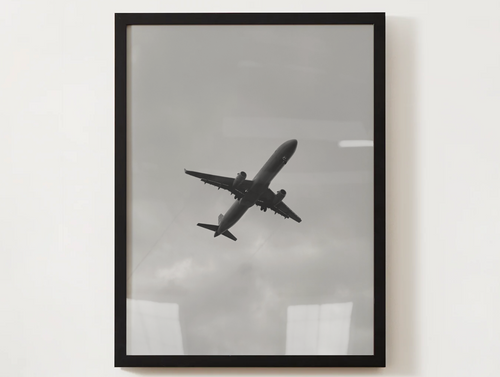 Airplane Silhouette Satin Poster — Black & White Aviation Wall Art