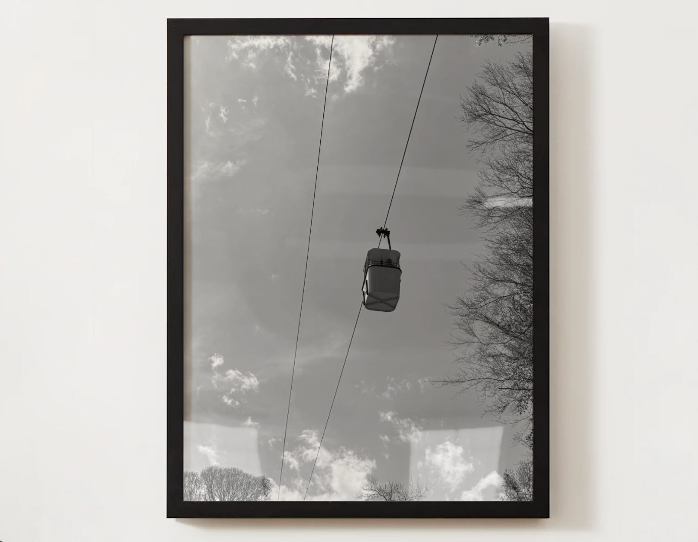 Satin Poster — Monochrome Cable Car Sky Print