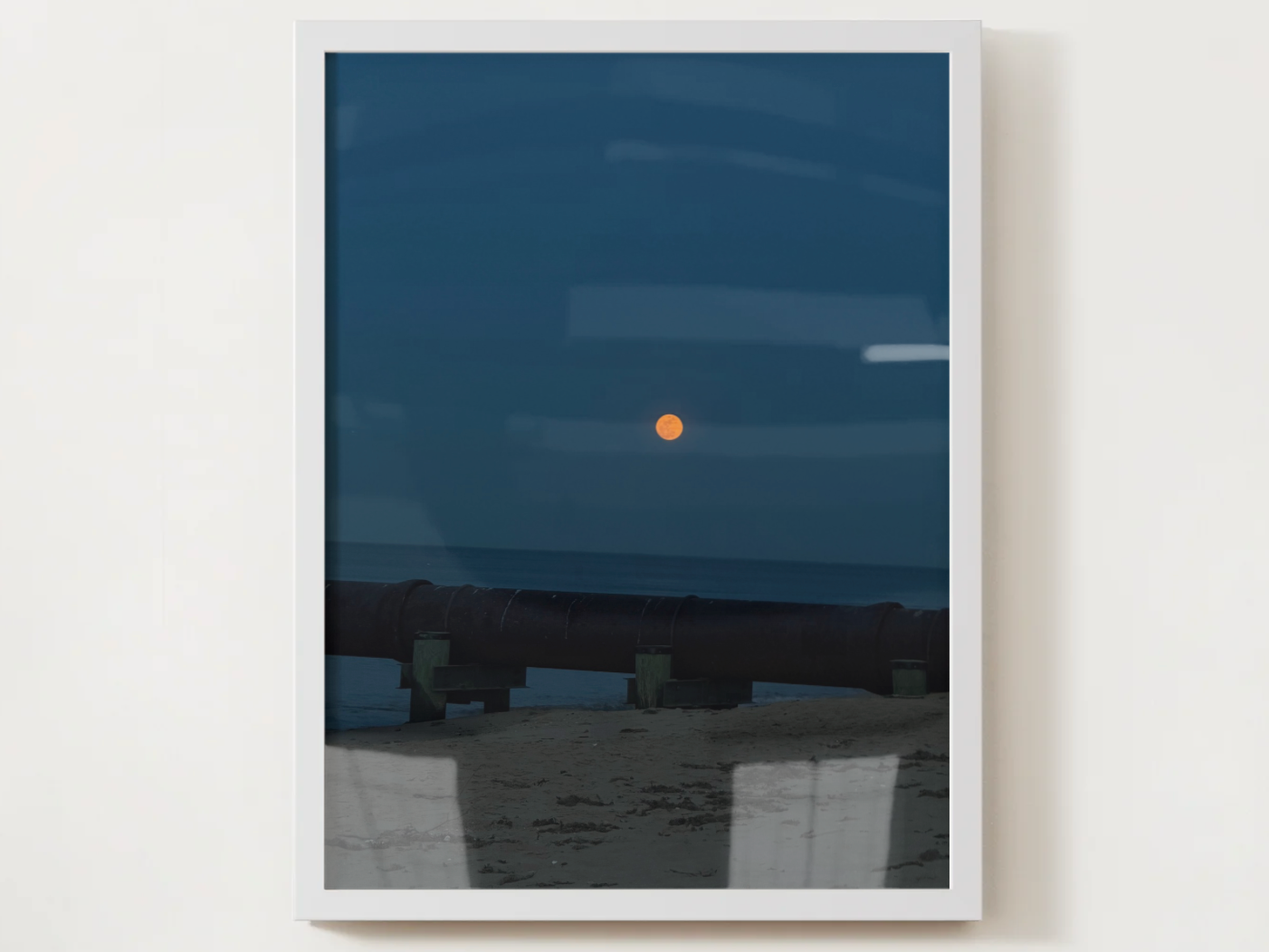 Moonlit Beach Satin Poster — Orange Moon Over Ocean