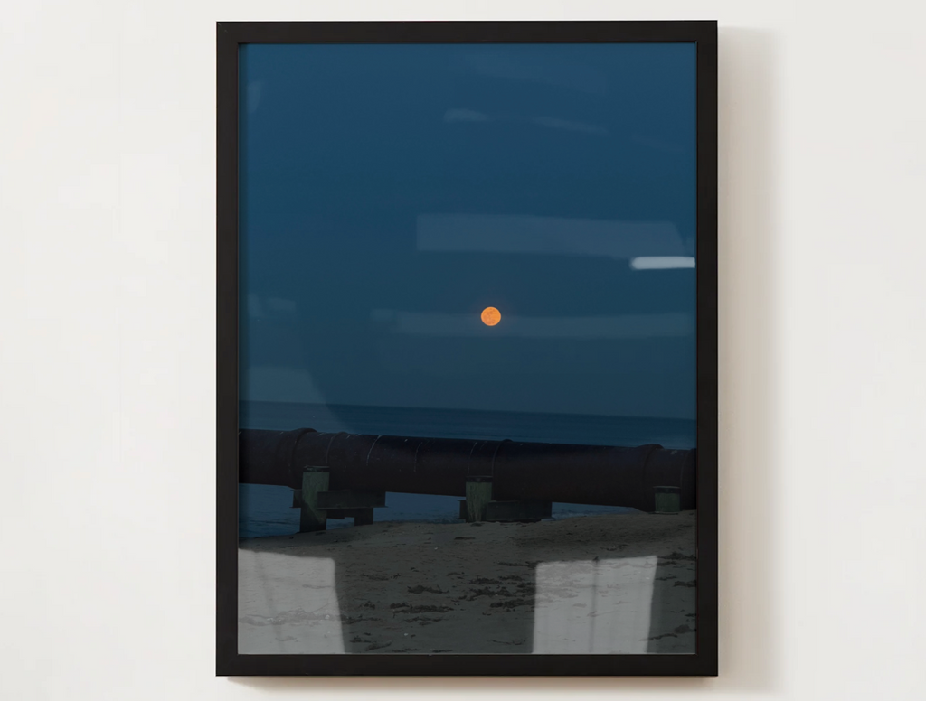 Moonlit Beach Satin Poster — Orange Moon Over Ocean