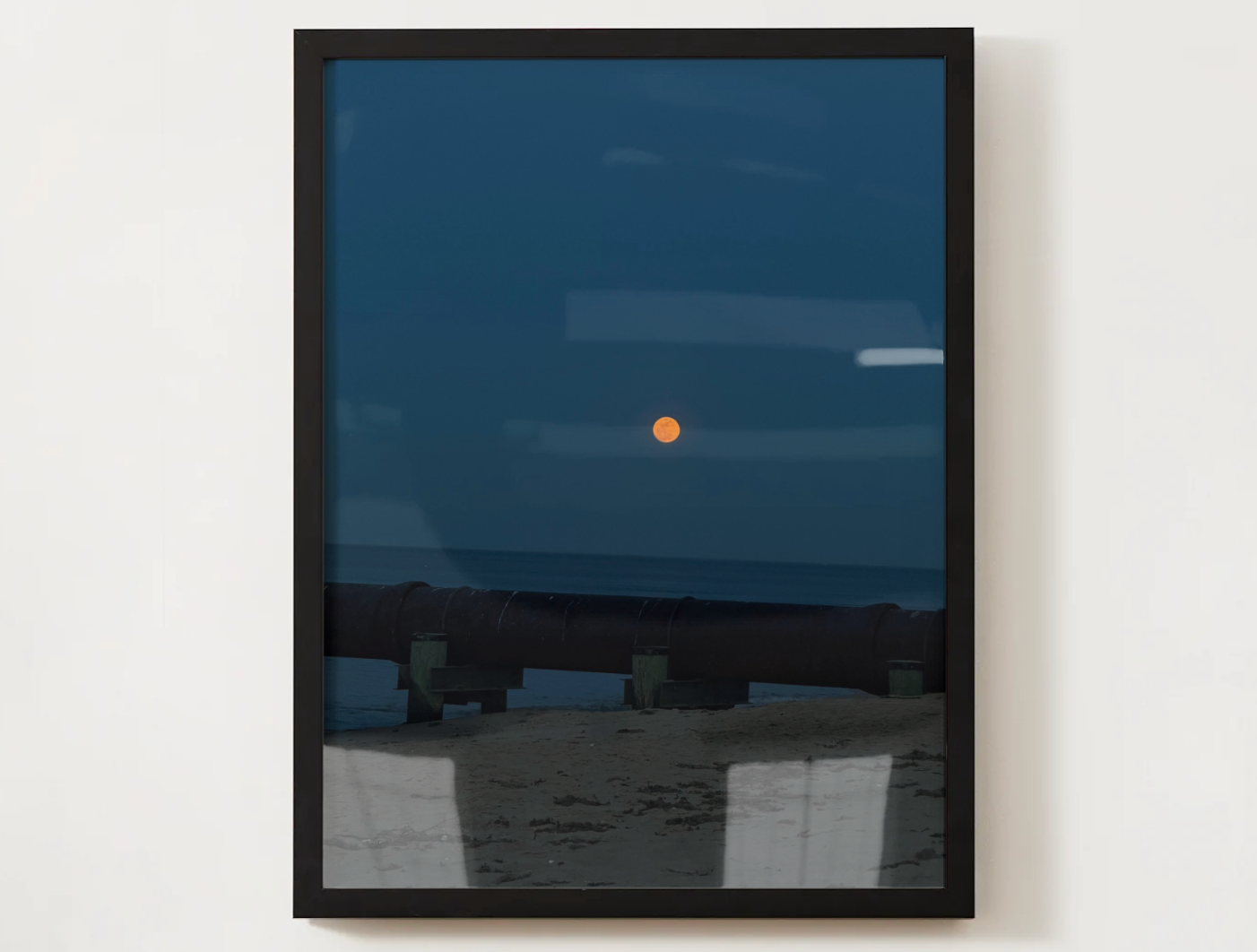 Moonlit Beach Satin Poster — Orange Moon Over Ocean